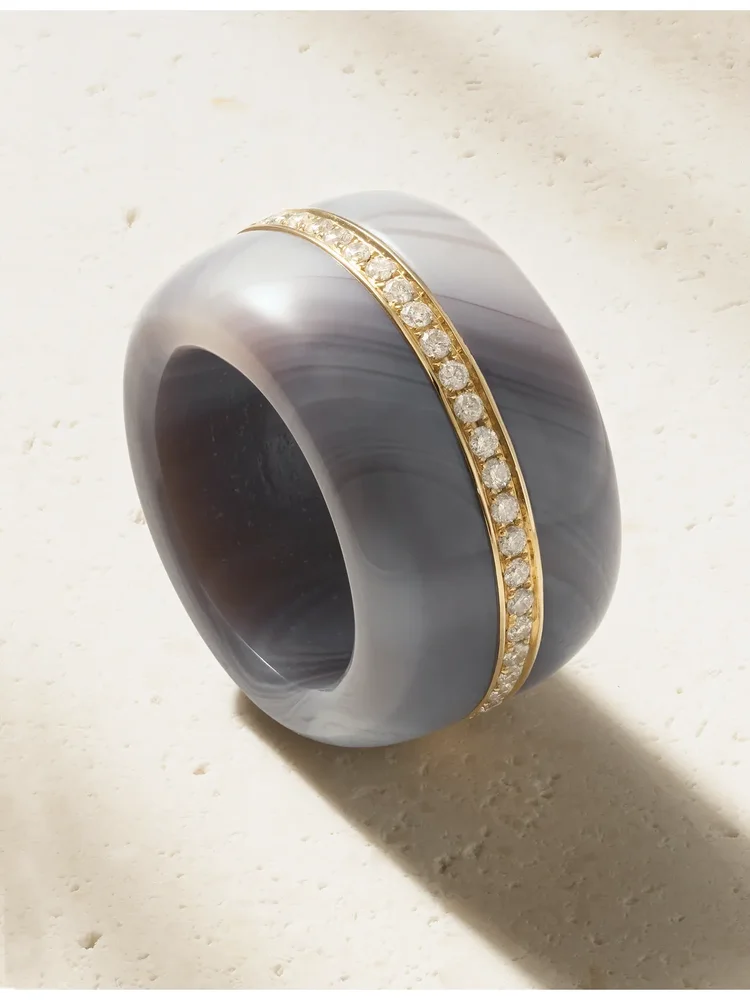 Pebble 14-karat recycled gold, agate and diamond ring
