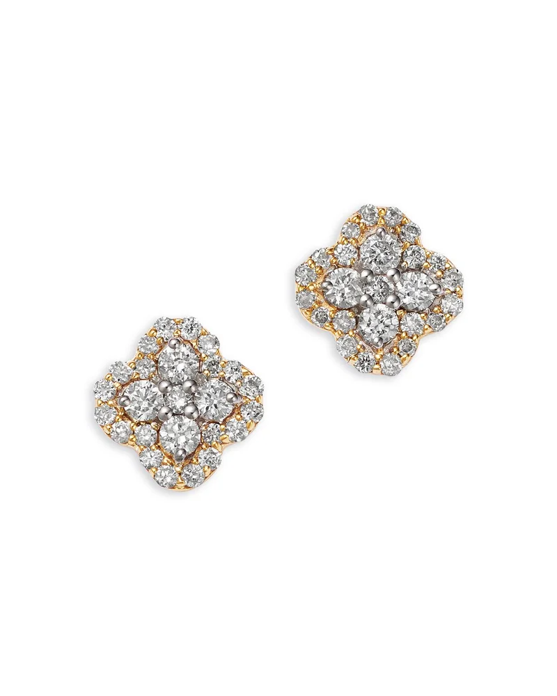 Diamond Clover Stud Earrings in 14K Yellow Gold, 0.25 tcw