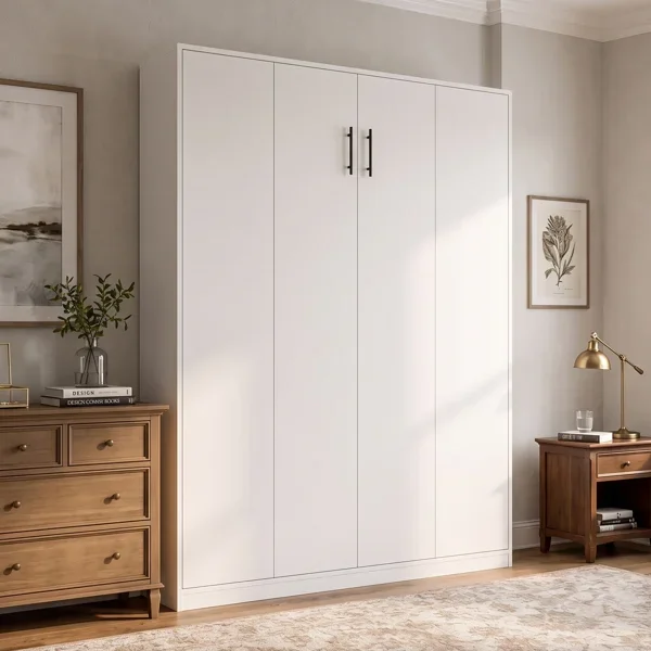 86.6-inch L Queen Vertical Murphy Wall Bed with Slatted Frame