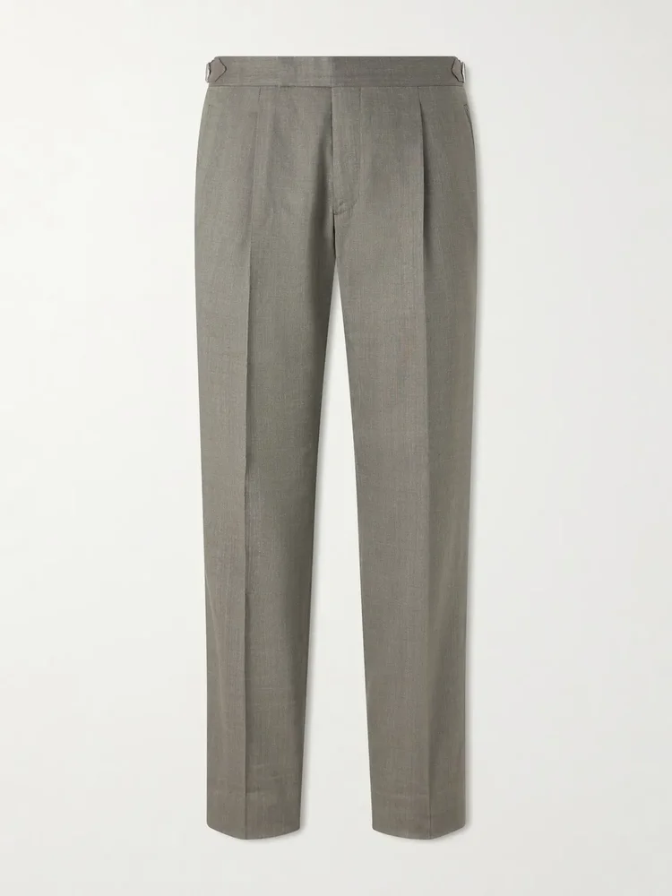 Straight-Leg Pleated Linen and Wool-Blend Suit Trousers