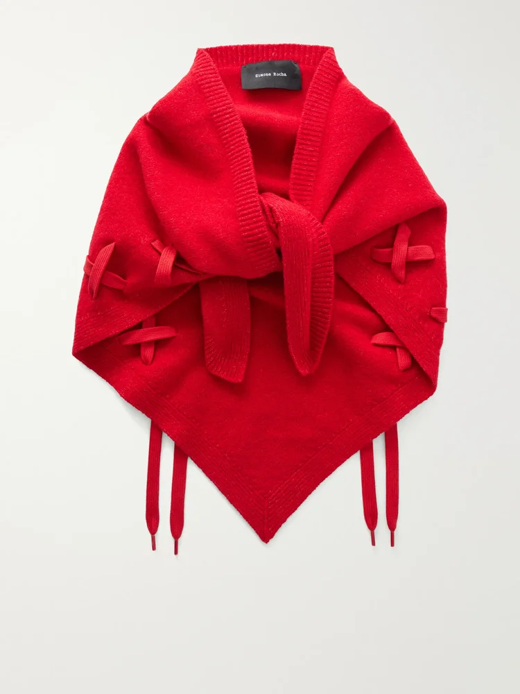 Lace-up merino wool-blend scarf