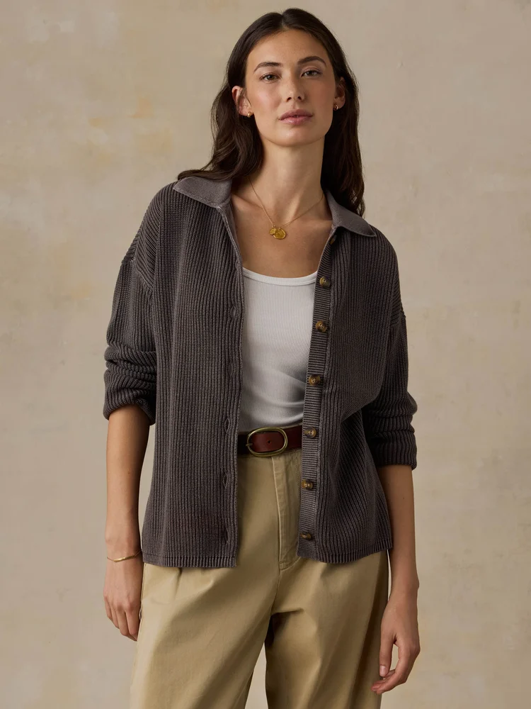 Sunwashed Cotton Sweater Polo - Chocolate Brown