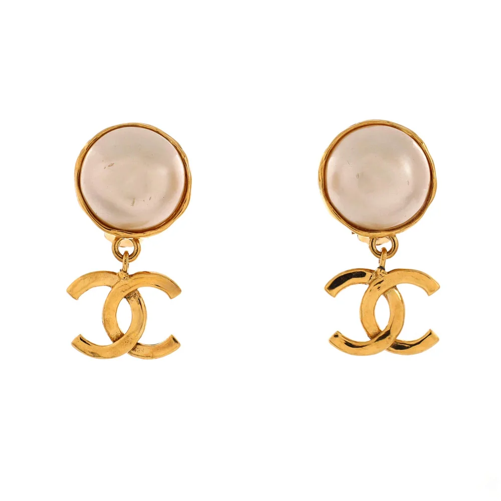Pre-Owned Vintage CC Drop Clip-On Earrings Metal with Faux Pearl