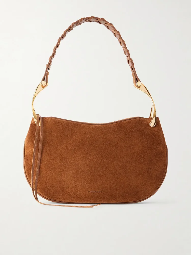 wishbone leather trimmed suede shoulder bag
