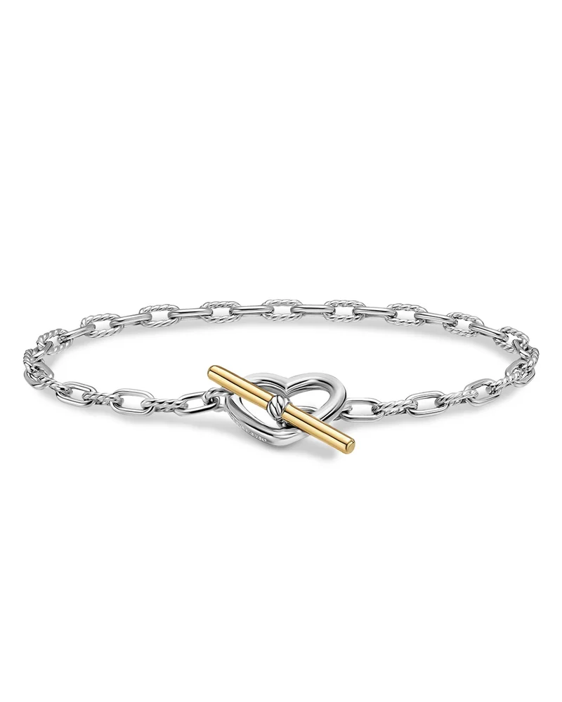 DY Madison® Heart Toggle Chain Bracelet in Sterling Silver with 18K Yellow Gold, 3mm
