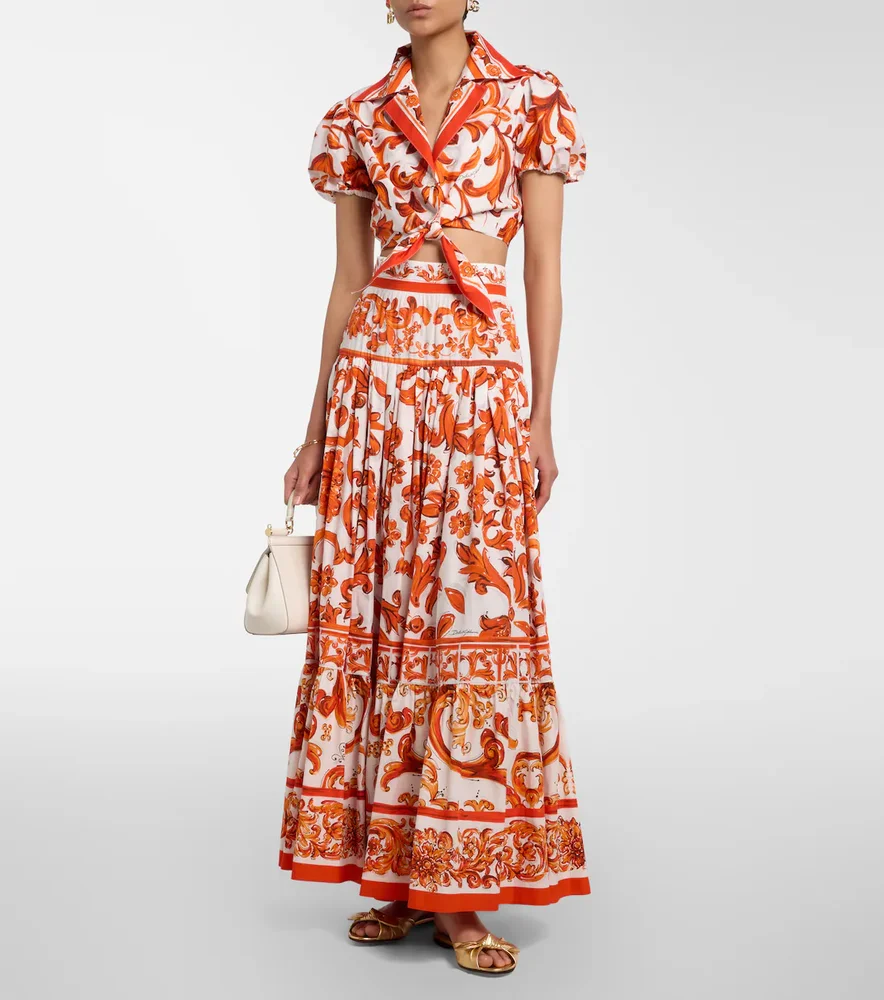 Majolica cotton poplin maxi skirt