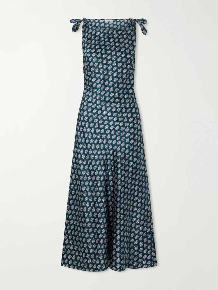 Mariselle printed halterneck seersucker silk-blend maxi dress