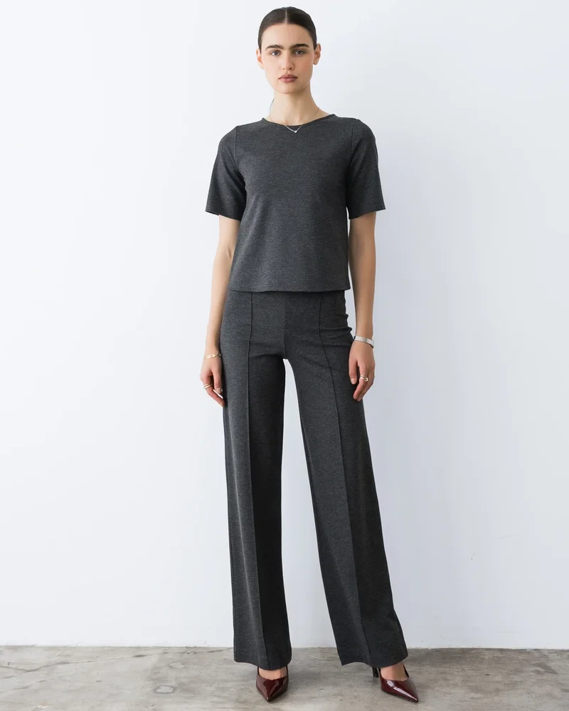 Charcoal Ponte Knit Long Straight Leg Pant