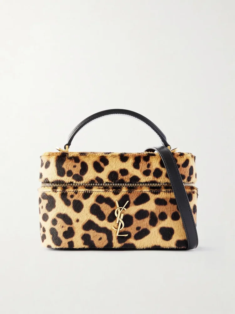 gaby vanity leather trimmed leopard print calf hair shoulder bag