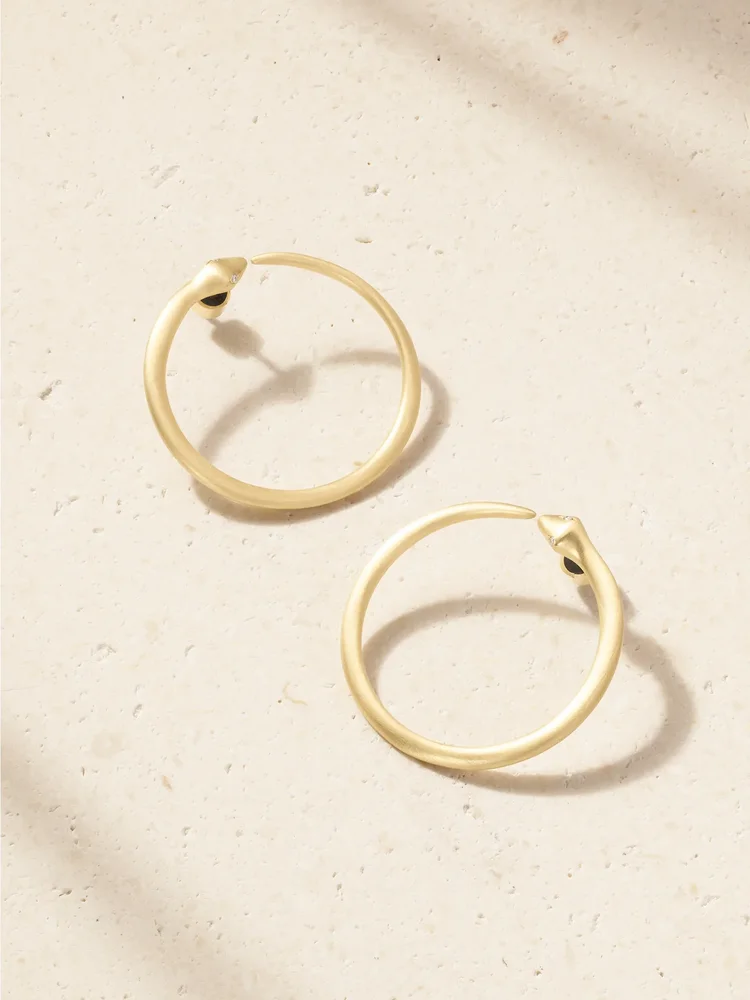 Snake 18-karat gold diamond hoop earrings