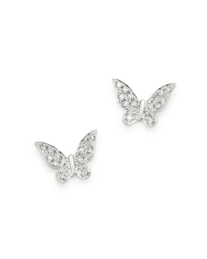 14K White Gold Diamond Butterfly Stud Earrings