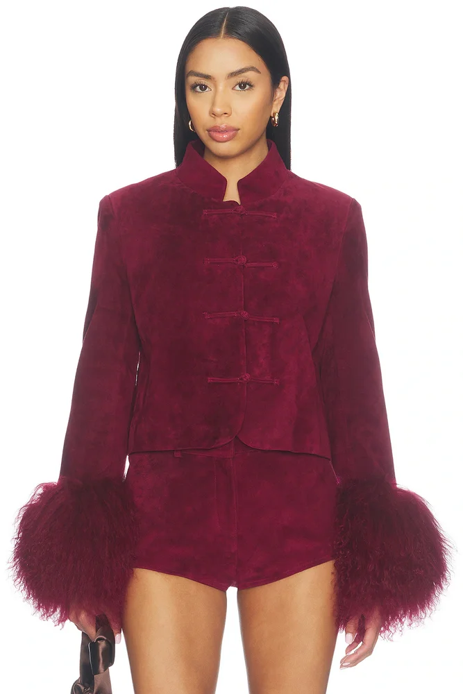 Leighton Shearling Trim Suede Jacket