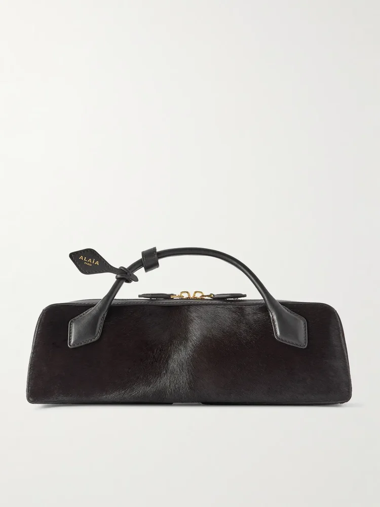Le Teckel leather-trimmed calf hair clutch