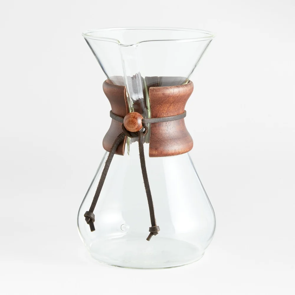 8-Cup Glass Pour-Over Coffee Maker with Dark Wood Collar