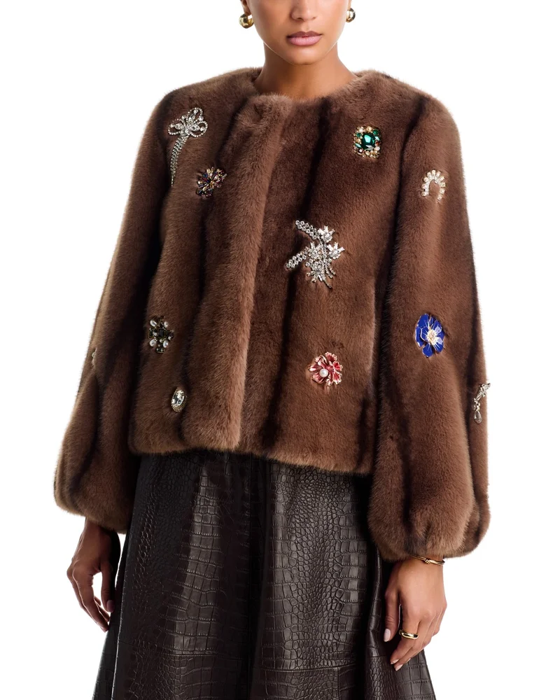 Jewel Clusters Faux Fur Benson Coat
