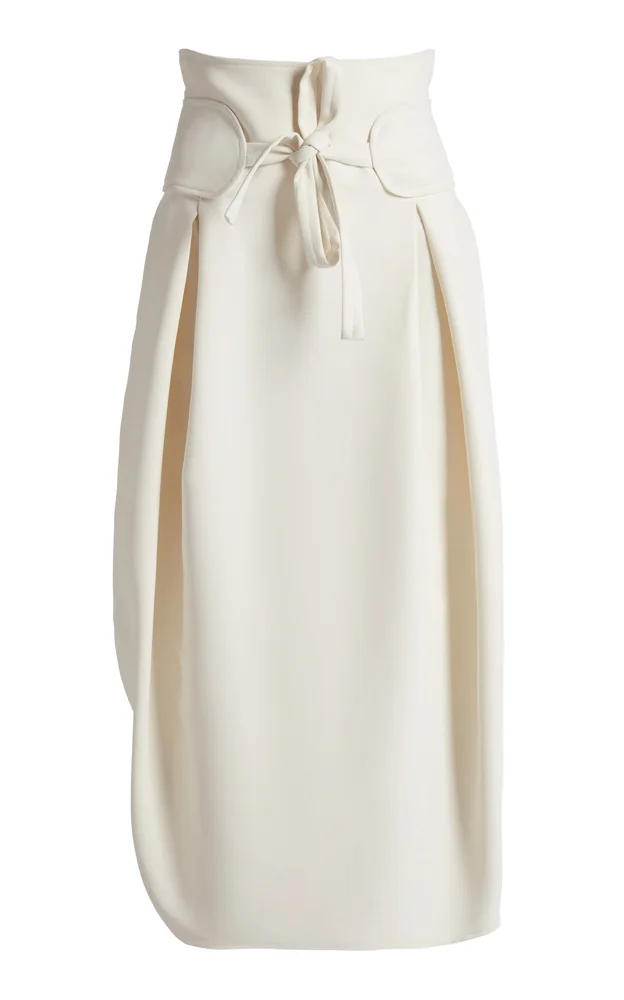 Virelle Belted Crepe Cocoon Midi Skirt
