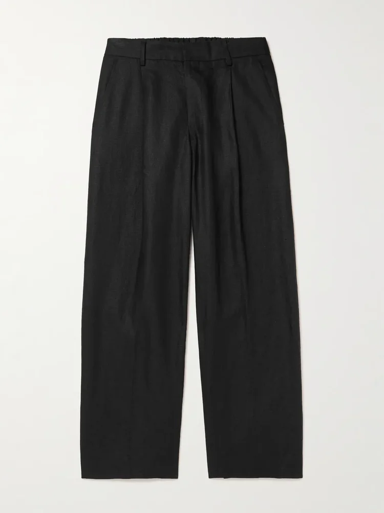 Kay 1454 Straight-Leg Pleated Linen Trousers