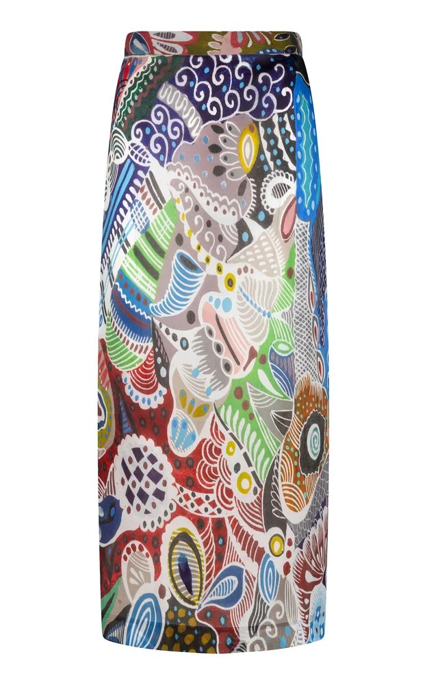 Irene Patterned Silk Midi Skirt