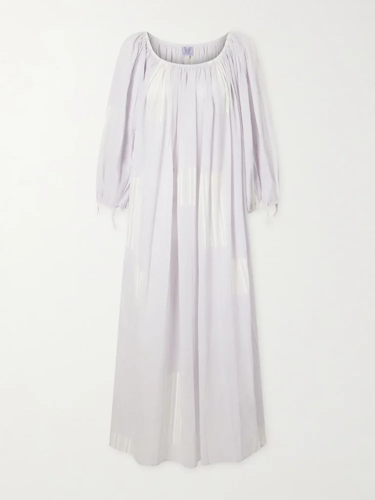 Athenaïs gathered striped cotton-voile maxi dress