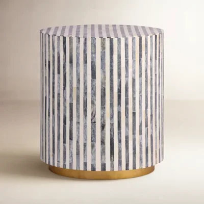 Demson Round Bone Inlay Drum End Table