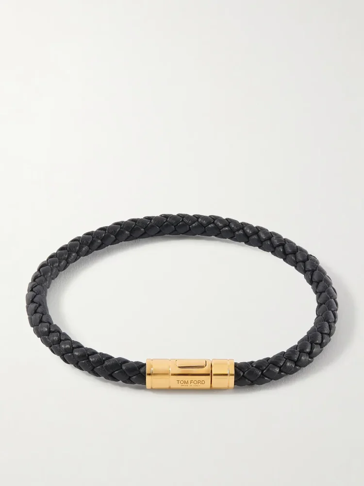 Gold-Tone and Woven Leather Bracelet