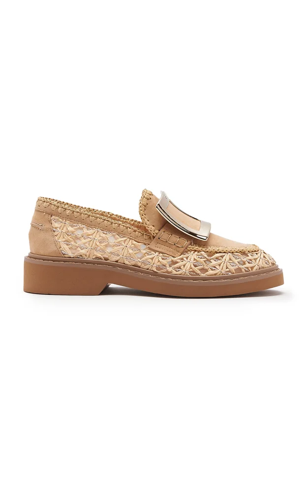 Viv Rangers Leather-Trim Raffia Loafers