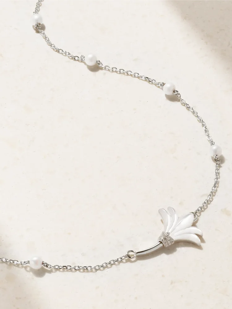 Psychedeliah 18-karat white gold, diamond and mother-of-pearl necklace