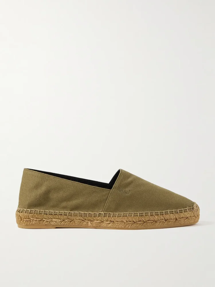 Collapsible-Heel Logo-Embroidered Twill Espadrilles