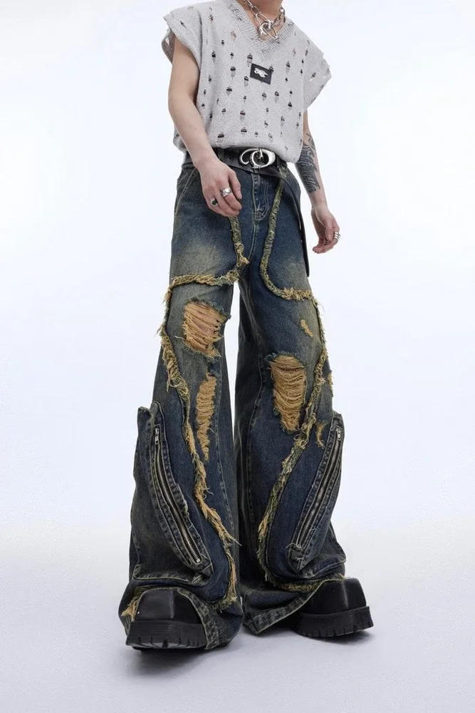 Retro Ripped Deconstructed Jeans