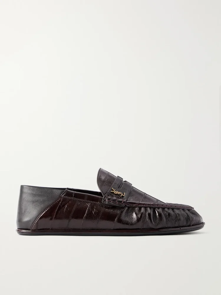 Le Loafers Cassandra-embellished collapsible-heel leather-trimmed eel loafers