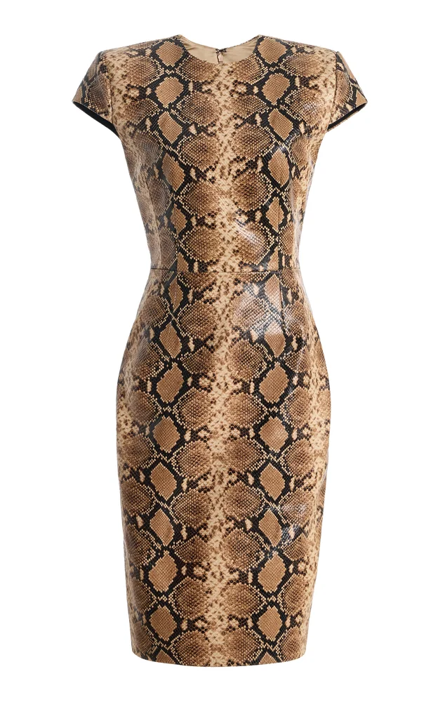 Leather Snake-Print Mini Dress