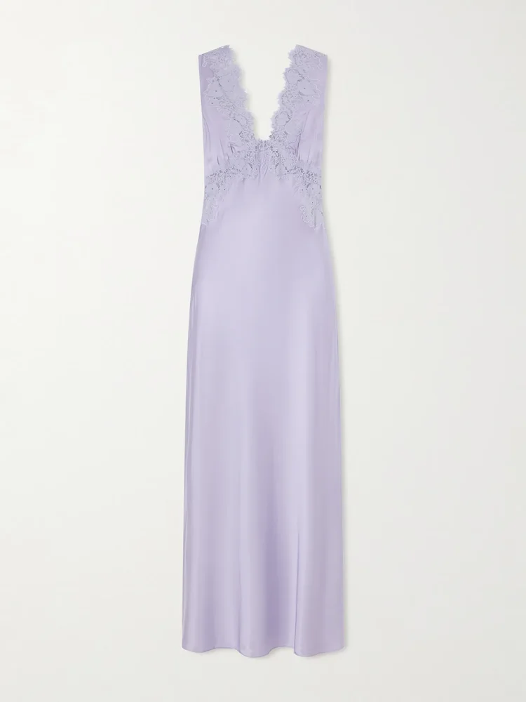 Lysandra lace-trimmed satin maxi dress