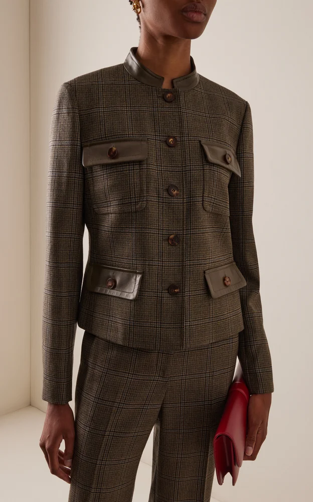 Glen Plaid Wool Cropped Jacket