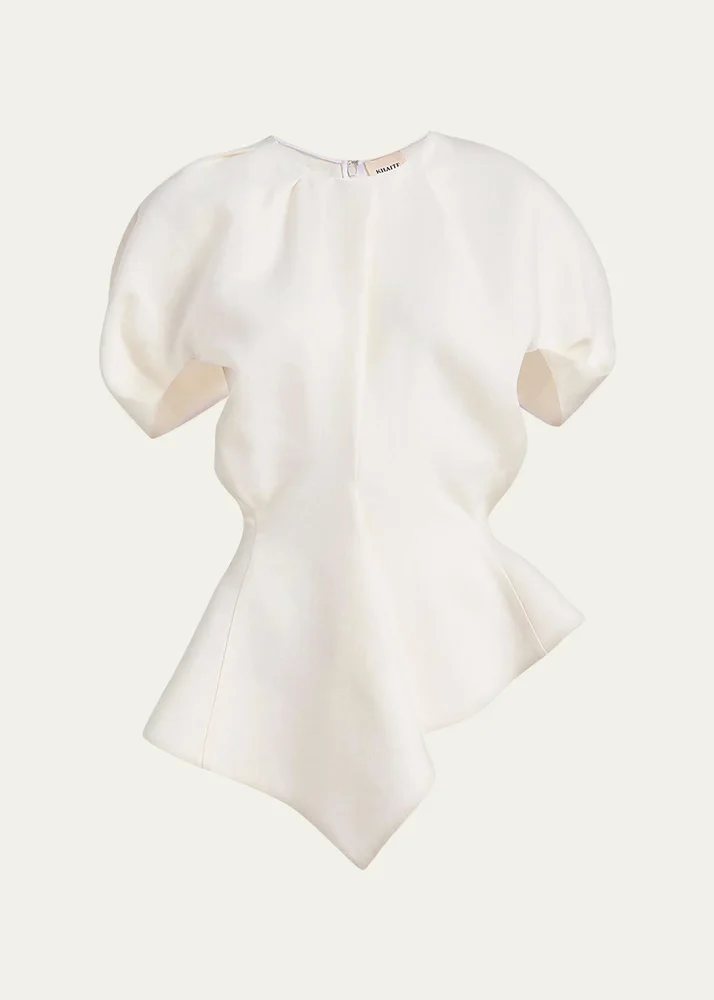 Rumi Puff-Sleeve Asymmetric Peplum Top