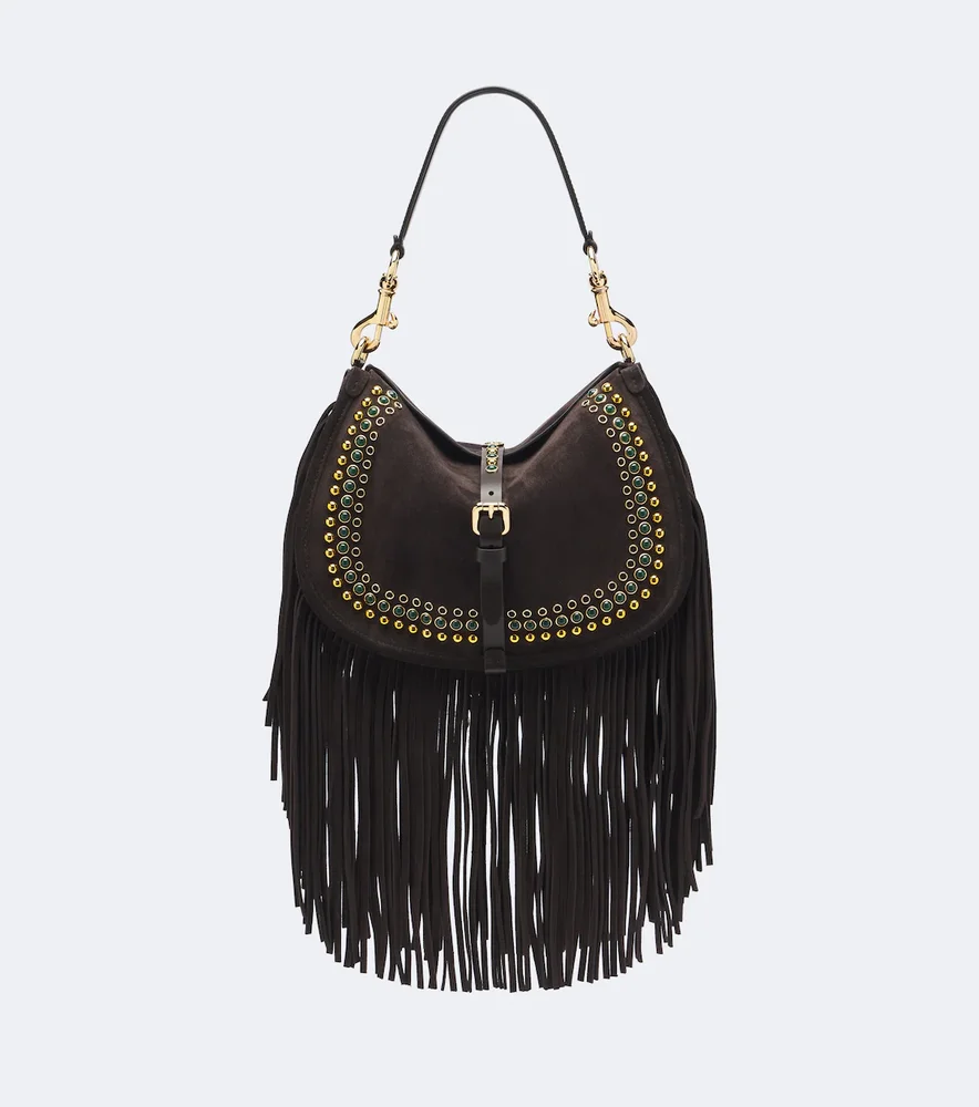 Pony Medium studded suede shoulder bag