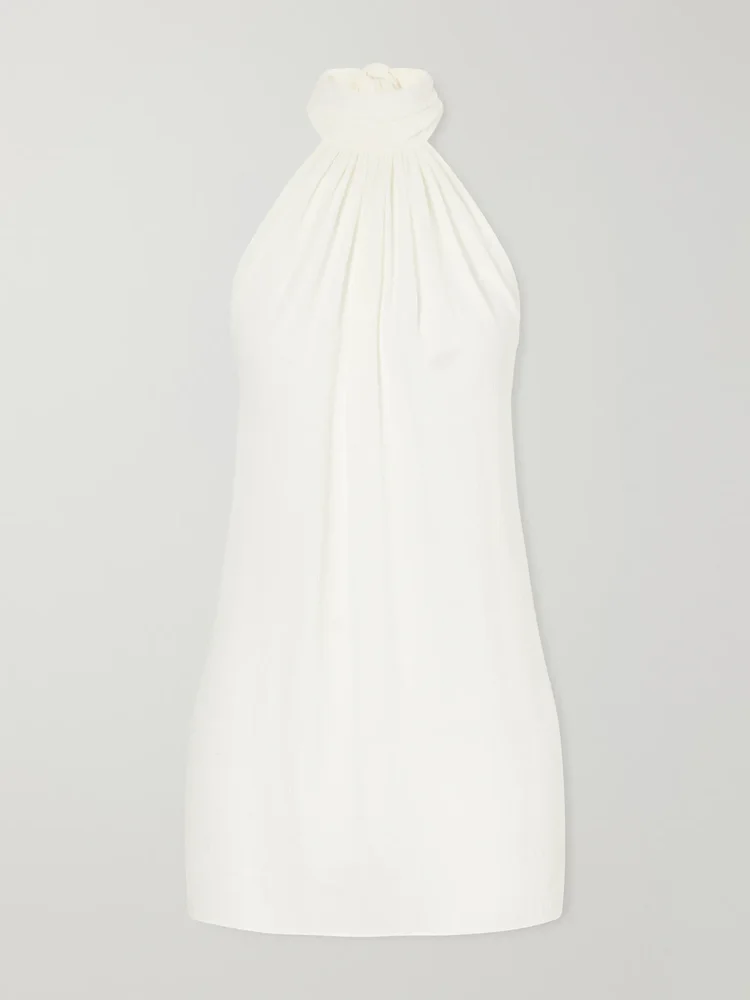 Ibiza halterneck knotted gathered crepon mini dress