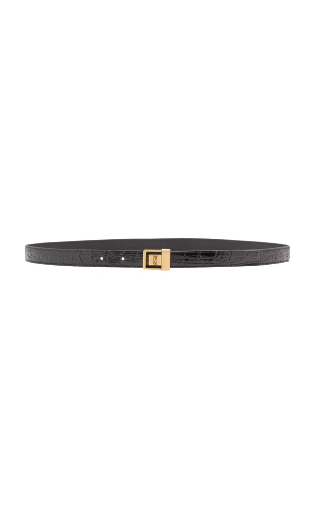Thin Buckle Embossed Leather Belt