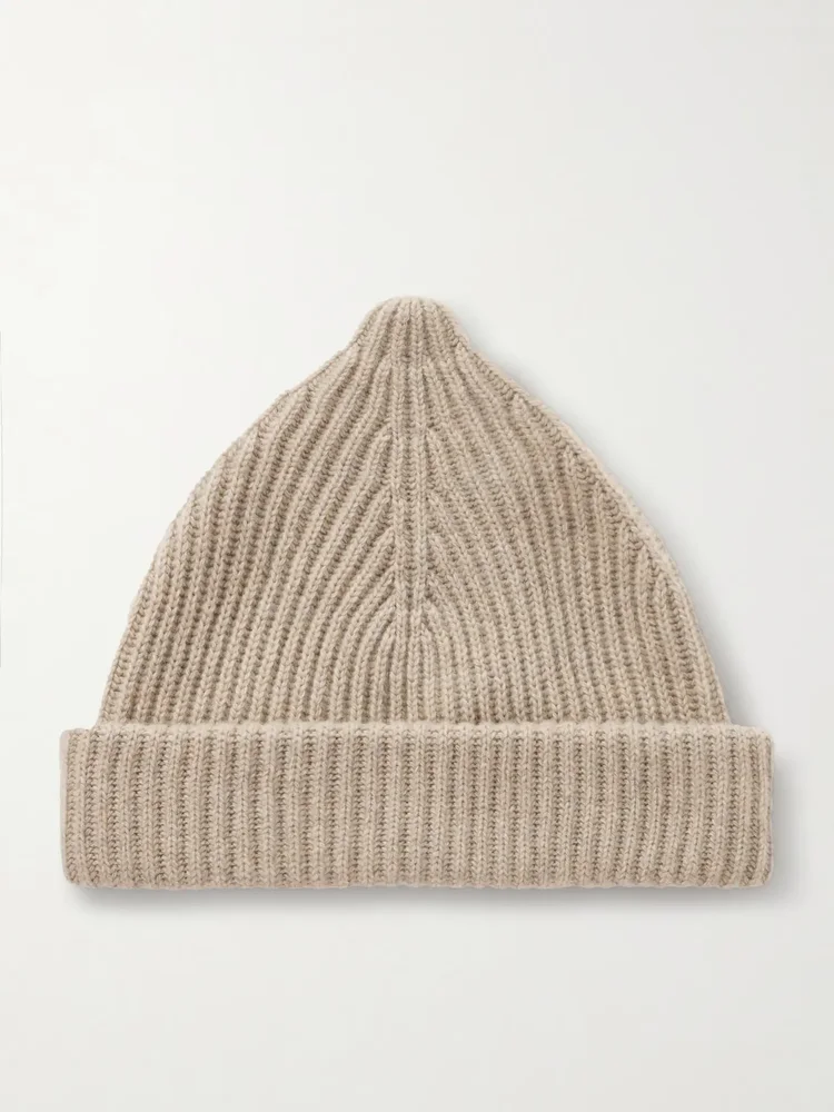 Juniper Ribbed Cashmere Beanie, Beige