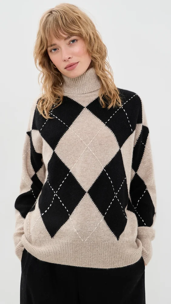Cashmere Argyle Turtleneck Pullover