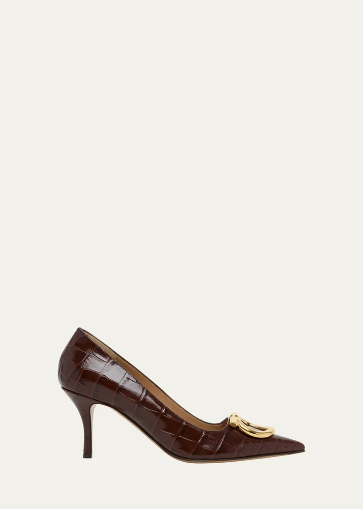 70mm Lara Croc-Embossed Leather Pumps