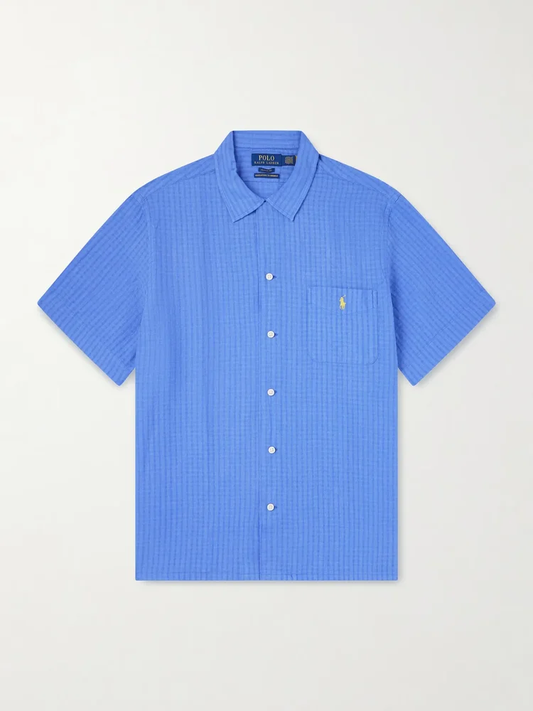 Logo-Embroidered Checked Linen and Cotton-Blend Shirt