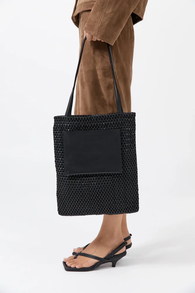 Lattice Contrast Tote - Black
