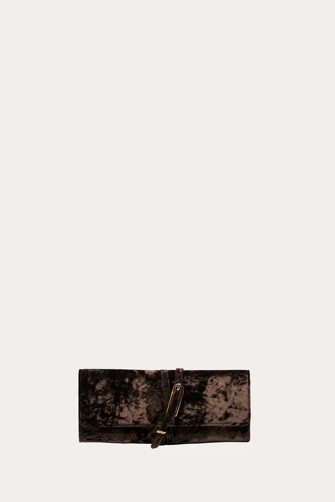 Belted Clutch Brown Velvet