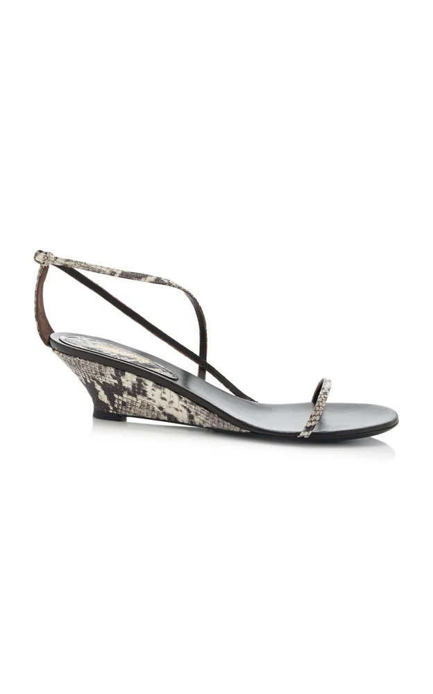 Varvara Python-Effect Leather Wedge Sandals