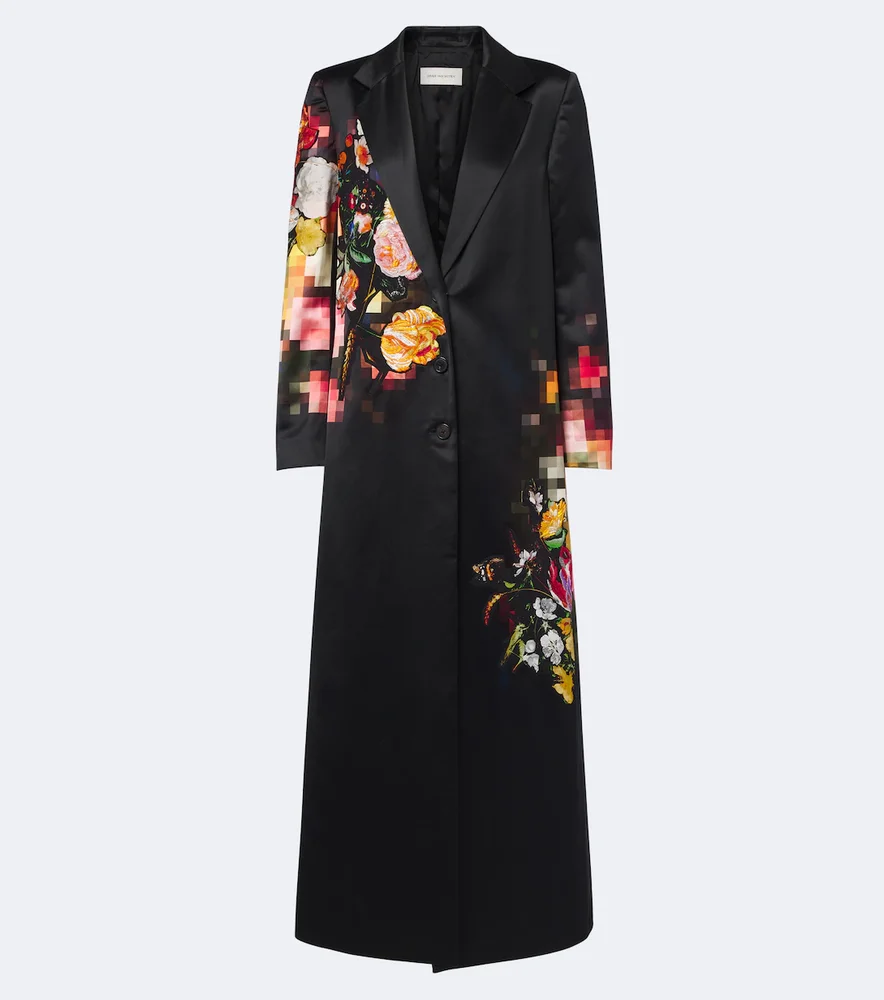 Floral cotton and silk satin coat