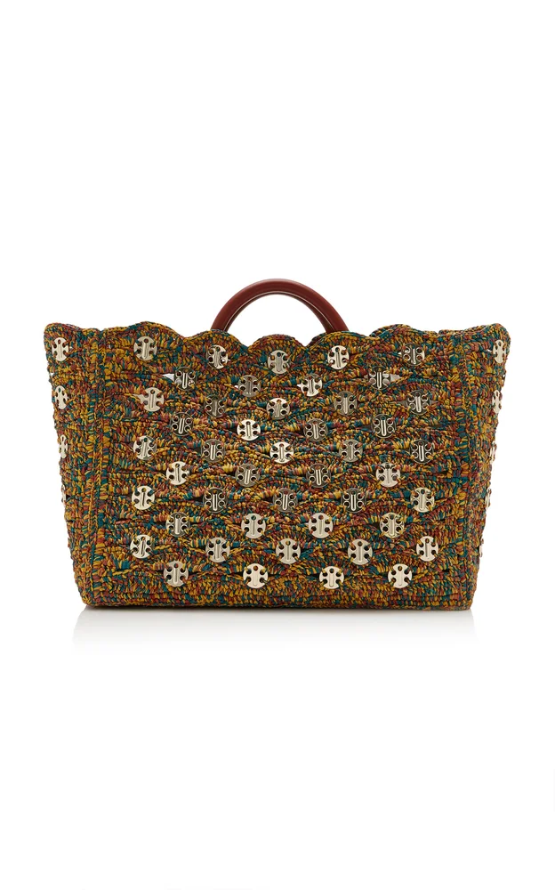 Embellished Raffia Tote Bag