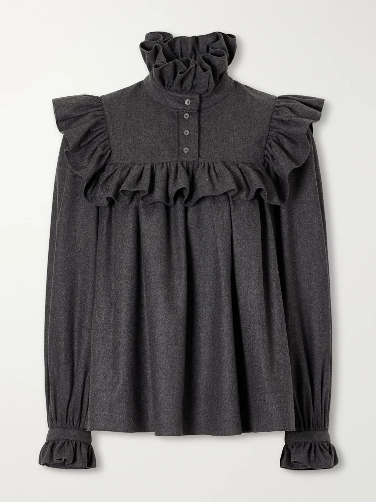 Ruffled wool and cashmere-blend flannel blouse