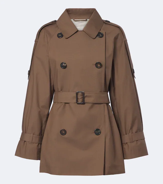 Cropped cotton-blend twill trench coat