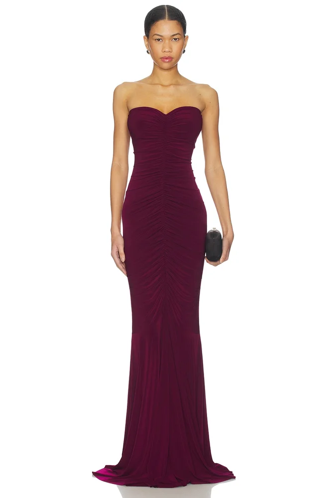 x REVOLVE Strapless Shirred Front Fishtail Gown