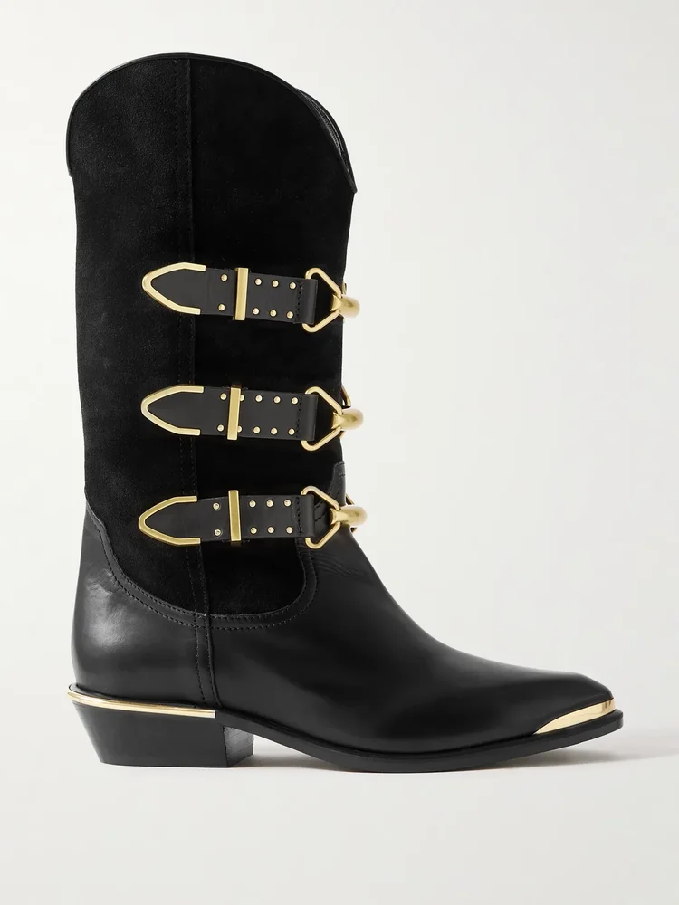 mexia studded leather and suede knee boots